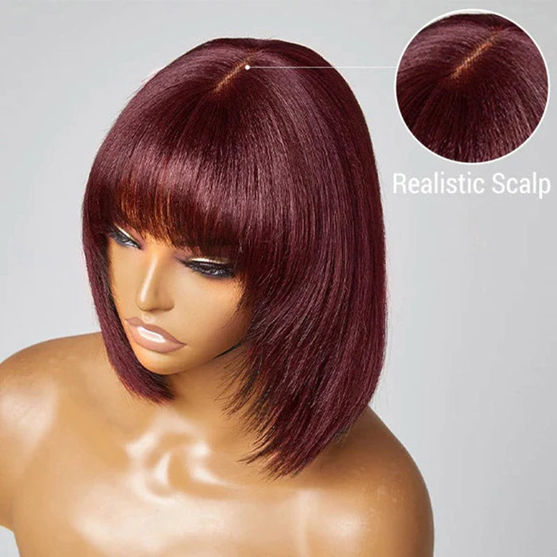 Tedhair 150% Density Reddish Purple Layered Cut Minimalist Lace Bob Wig Yaki Straight 
