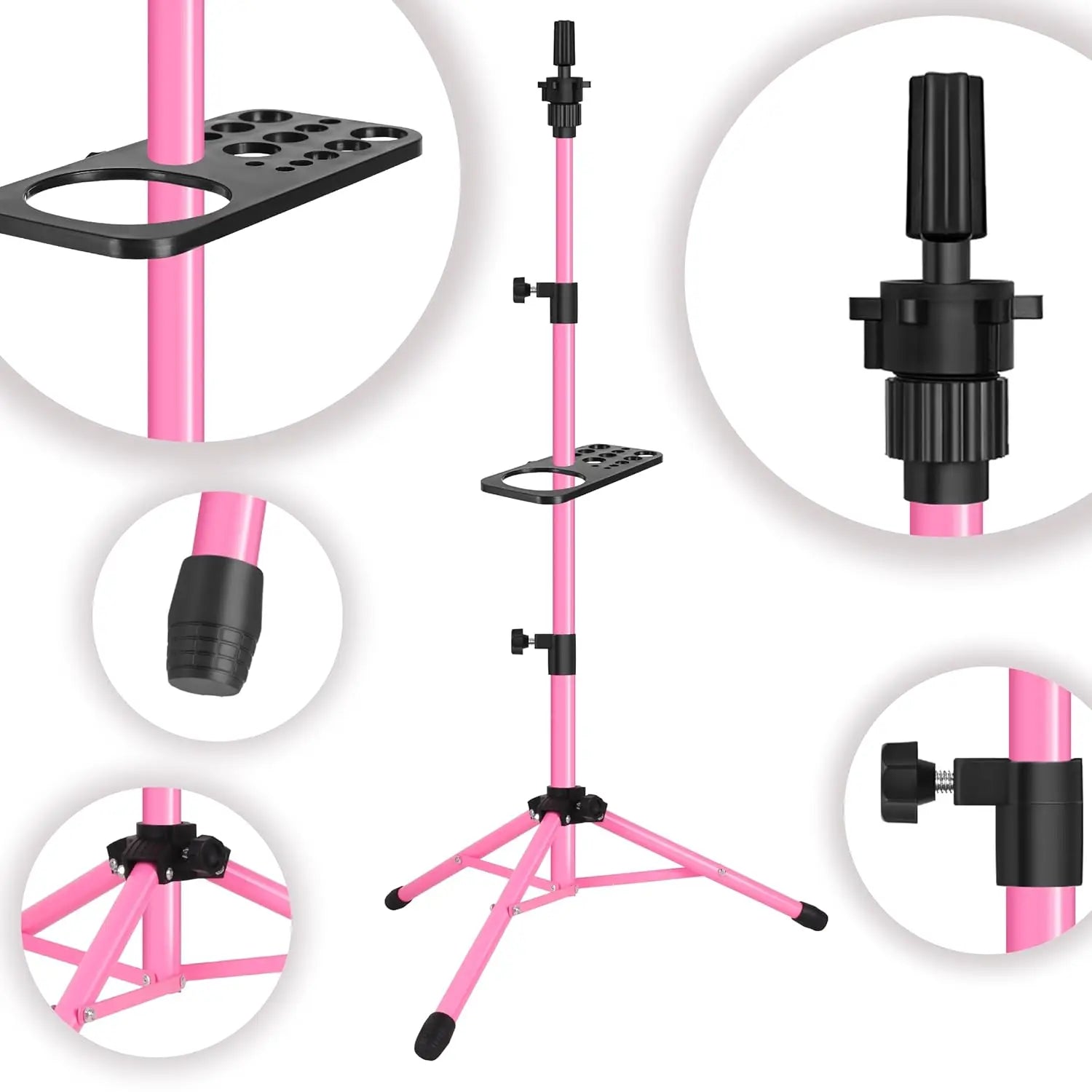 50 Inch Adjustable Wig Tripod Stand with Tool Tray for Hairdressing Training - Pink