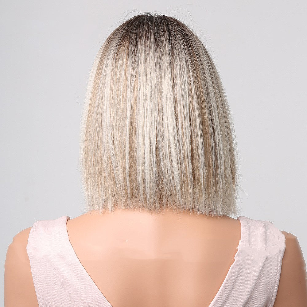 Short Straight Grey Hair Wig with Middle Part