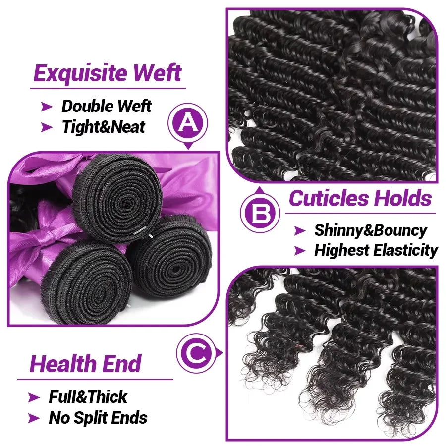 Deep Wave Human Hair Bundles 30 Inch Burmese Raw Hair Weave Bundles Sew in Hair Extensions 3 4 Bundles Curly Virgin Hair Weft