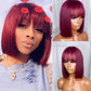 99J Burgundy Red Short Bob Human Hair Wig with Bangs