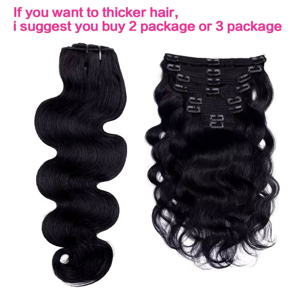 Body Wave Clip in Hair Extensions 100% Human Hair with Double Weft Brazilian Clip in 8Pcs 120G for Black Woman Clip Ins Hair 