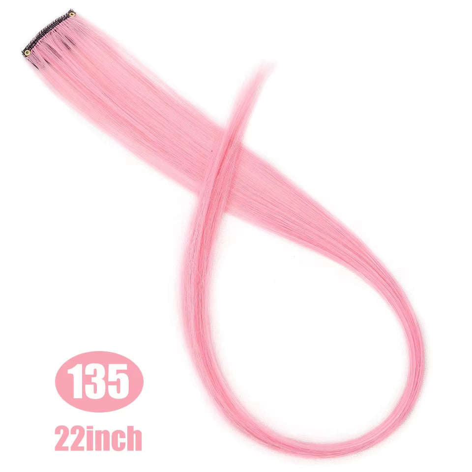 Lupu Synthetic Long Straight Rainbow Highlight Colored Hair Extensions Clip in Fake Hair Pieces for Women Heat Resistant