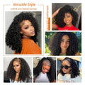 Kinky Curly Half Wig Human Hair 200% Density Wear Go Glueless Wigs Human Hair 3 In 1 Curly Half Wig Human Hair Drawstring Seamless Flip Headband Wig for Women Beginner Friendly Natural Black 18 Inch