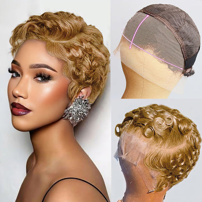 Short Curly Pixie Cut 13x4 Lace Front 100% Human Hair Wigs for Black Woman
