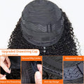 Kinky Curly Half Wig Human Hair 200% Density Wear Go Glueless Wigs Human Hair 3 In 1 Curly Half Wig Human Hair Drawstring Seamless Flip Headband Wig for Women Beginner Friendly Natural Black 18 Inch