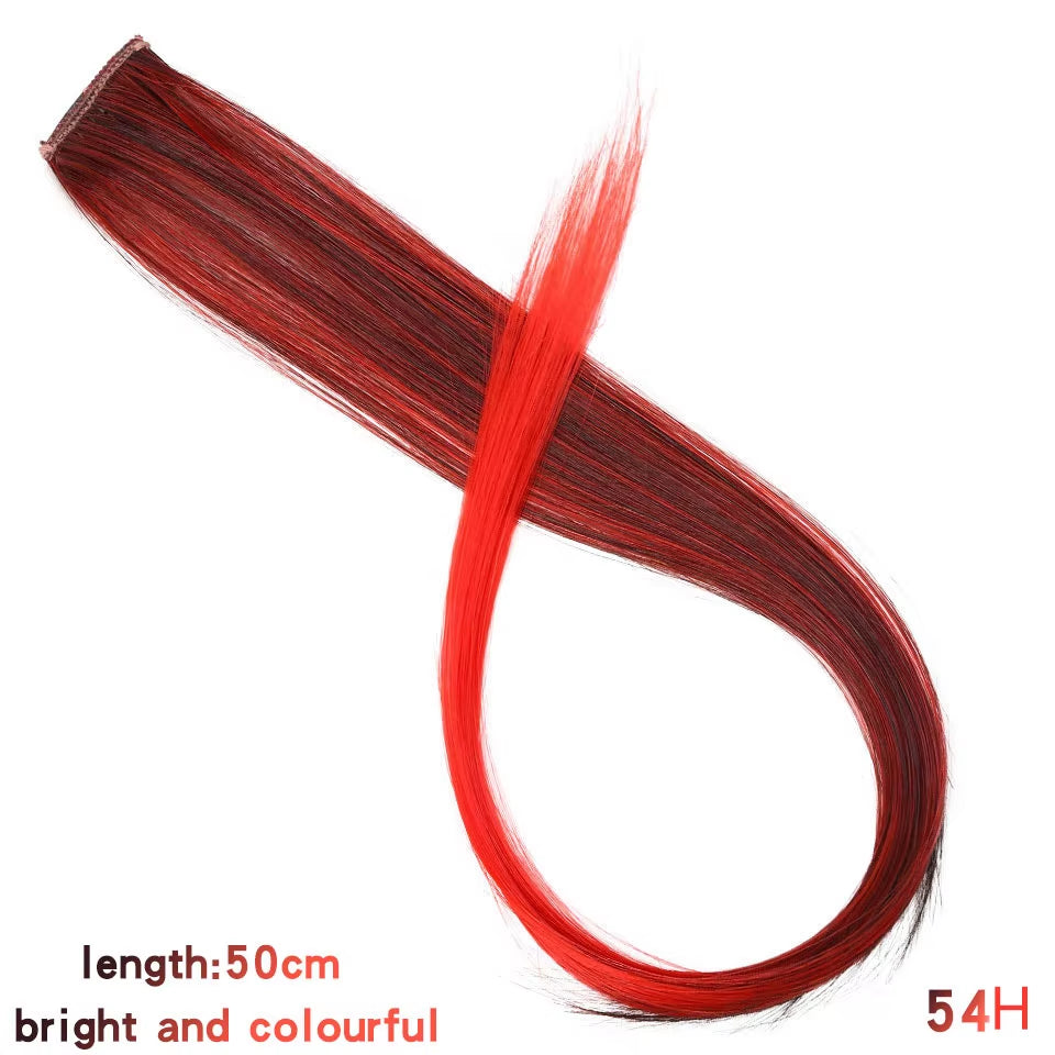 Lupu Synthetic Long Straight Rainbow Highlight Colored Hair Extensions Clip in Fake Hair Pieces for Women Heat Resistant