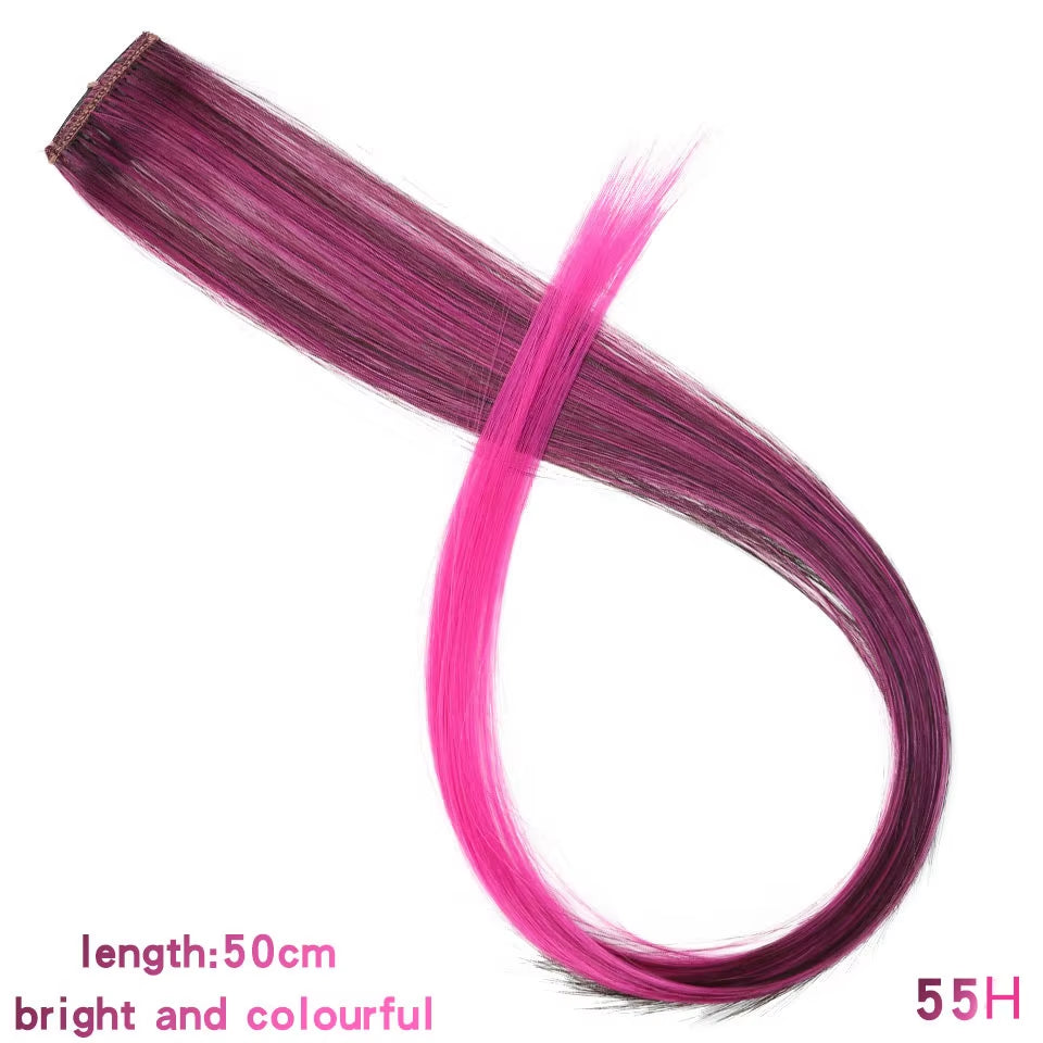 Lupu Synthetic Long Straight Rainbow Highlight Colored Hair Extensions Clip in Fake Hair Pieces for Women Heat Resistant