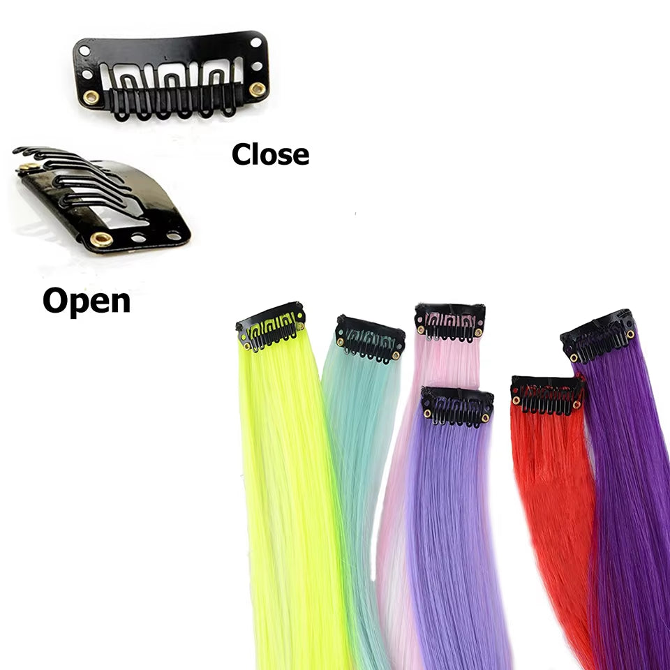 Lupu Synthetic Long Straight Rainbow Highlight Colored Hair Extensions Clip in Fake Hair Pieces for Women Heat Resistant