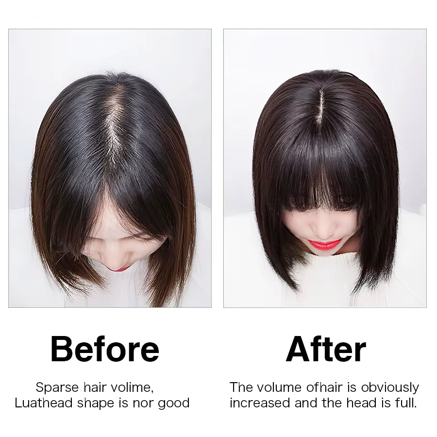 Synthetic Clip-In Hairpiece with Bangs for Thinning or White Hair