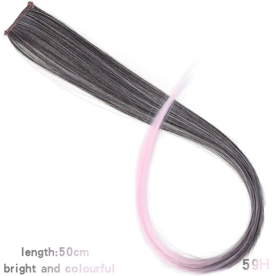 Lupu Synthetic Long Straight Rainbow Highlight Colored Hair Extensions Clip in Fake Hair Pieces for Women Heat Resistant