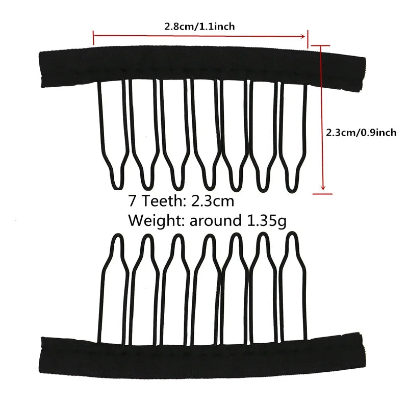 50Pcs Wig Combs to Secure Wig 4-7Teeth Wig Comb Wig Clips with Cloth for Making Wig Caps Steel Material Clips Combs