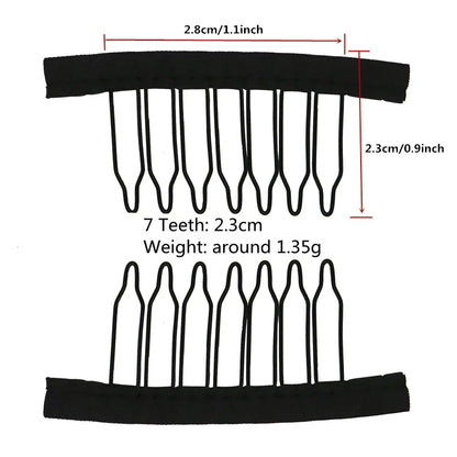 50Pcs Wig Combs to Secure Wig 4-7Teeth Wig Comb Wig Clips with Cloth for Making Wig Caps Steel Material Clips Combs