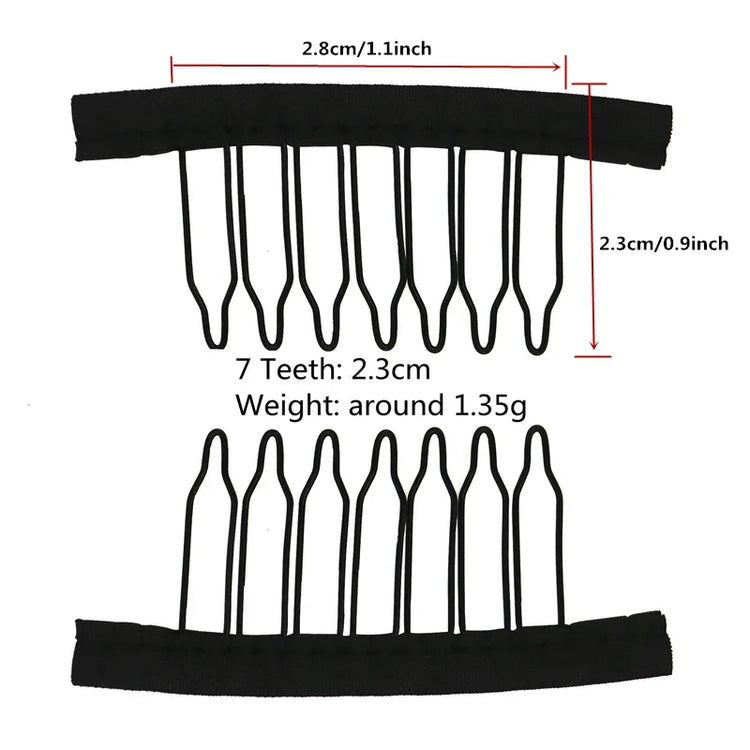 50Pcs Wig Combs to Secure Wig 4-7Teeth Wig Comb Wig Clips with Cloth for Making Wig Caps Steel Material Clips Combs
