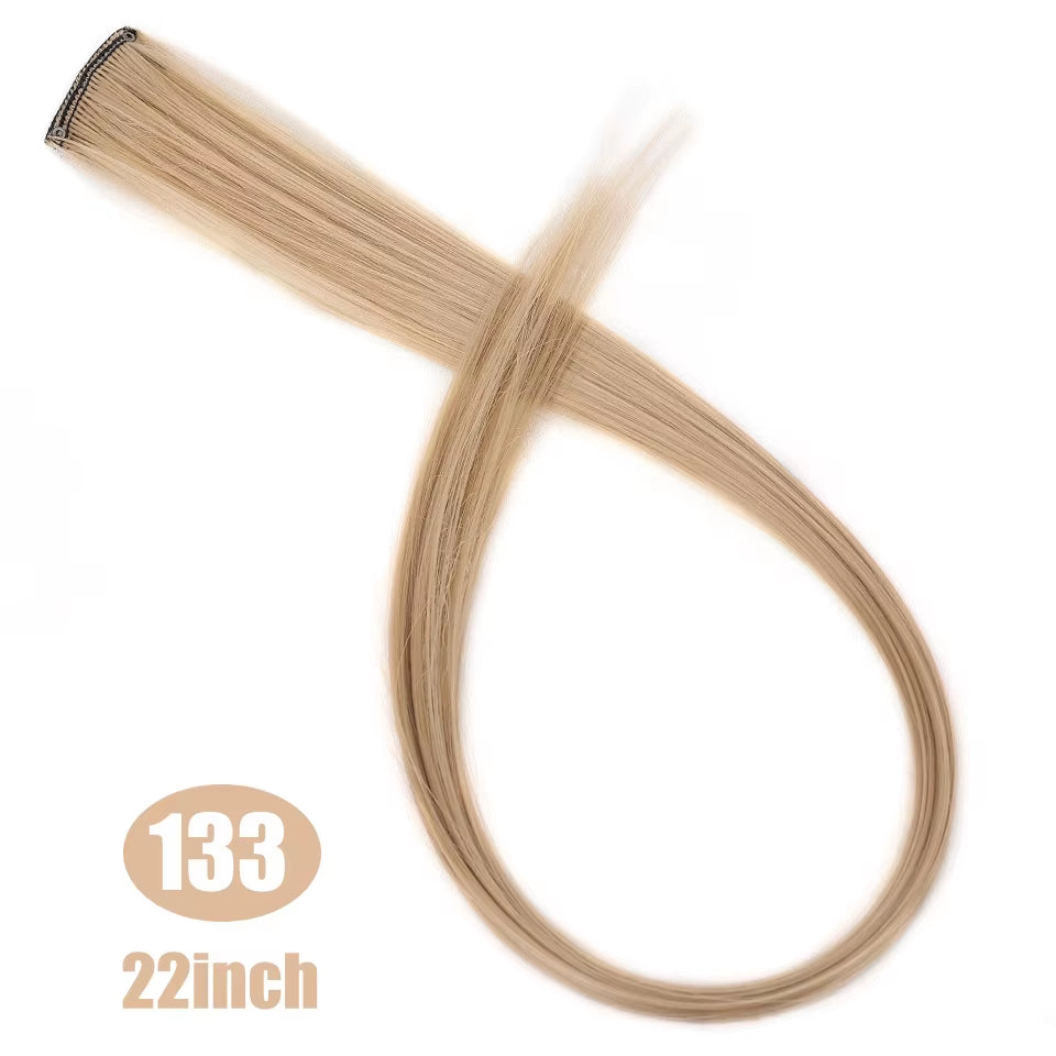 Lupu Synthetic Long Straight Rainbow Highlight Colored Hair Extensions Clip in Fake Hair Pieces for Women Heat Resistant
