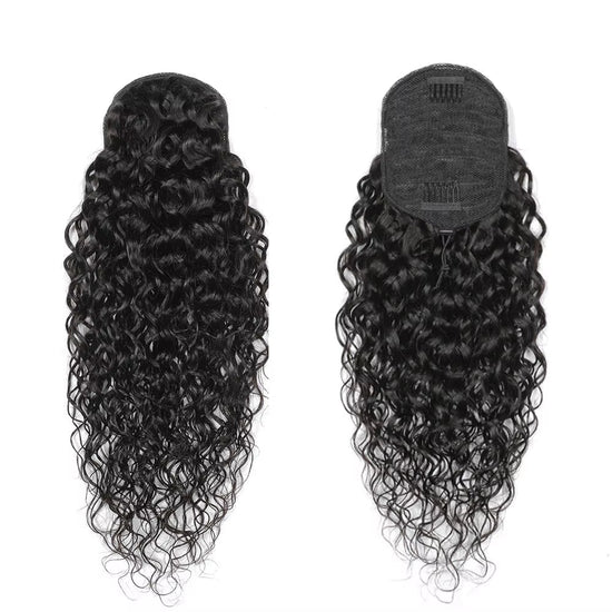 Water Wave Wrap-Around Drawstring Human Hair Ponytail Extension