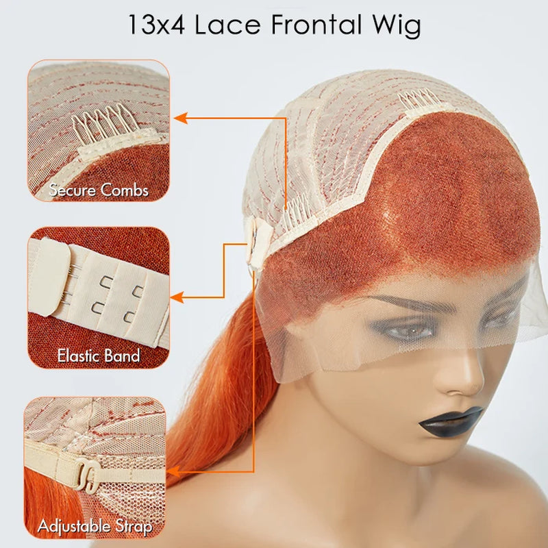 Tedhair 150% Density 13X4 Pre-Plucked Free Part Lace Frontal Wig Body Wave 24 Inches Ginger