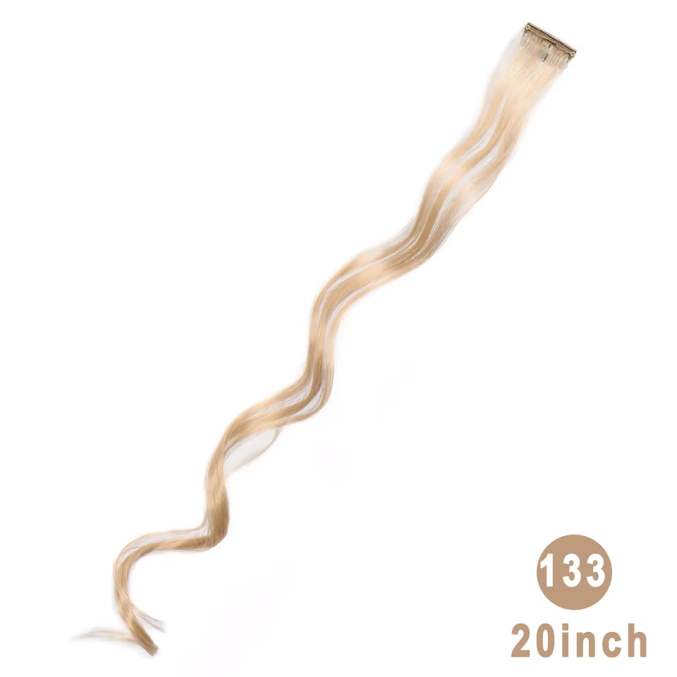 Lupu Synthetic Long Straight Rainbow Highlight Colored Hair Extensions Clip in Fake Hair Pieces for Women Heat Resistant