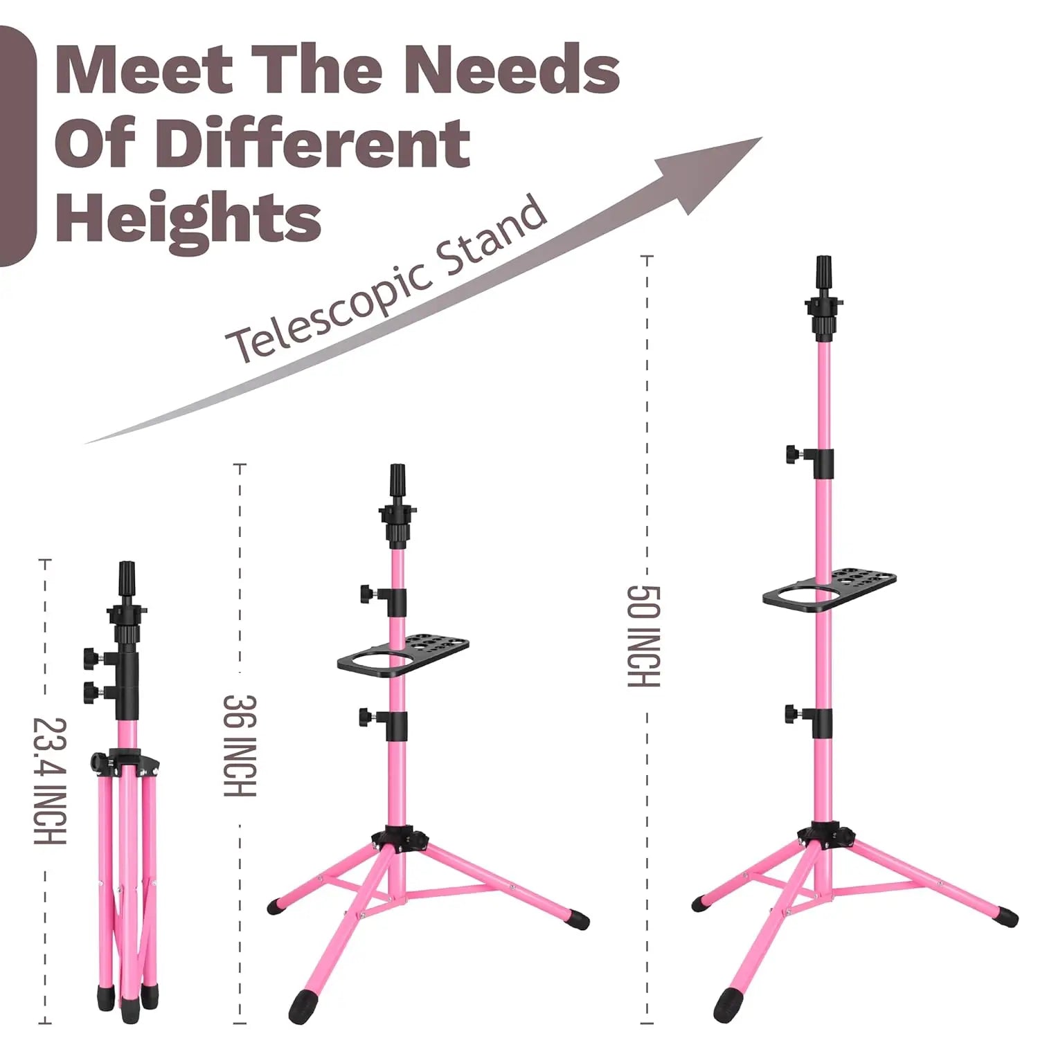 50 Inch Adjustable Wig Tripod Stand with Tool Tray for Hairdressing Training - Pink