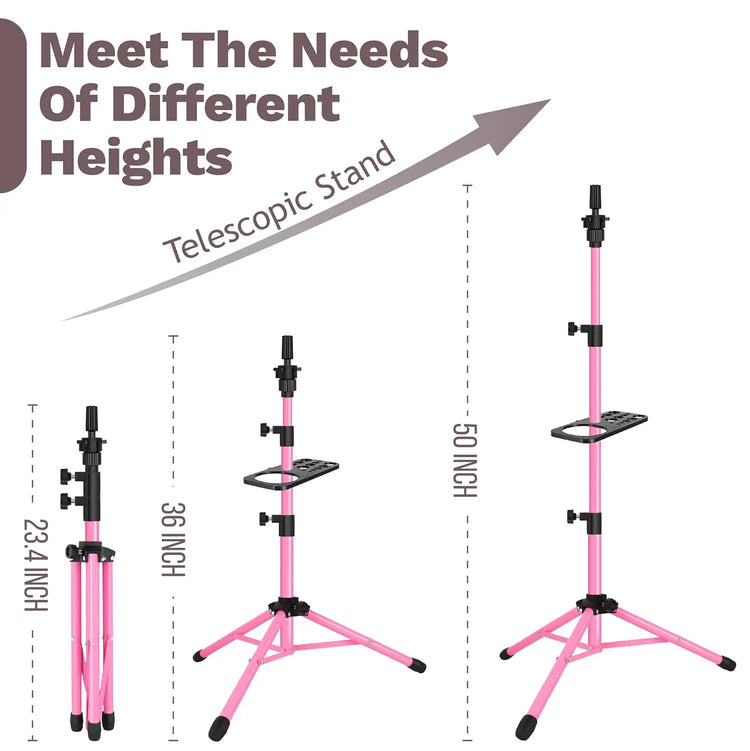 50 Inch Adjustable Wig Tripod Stand with Tool Tray for Hairdressing Training - Pink