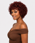 99J Burgundy Afro Puff Pixie Bob Glueless Lace Human Hair Wig