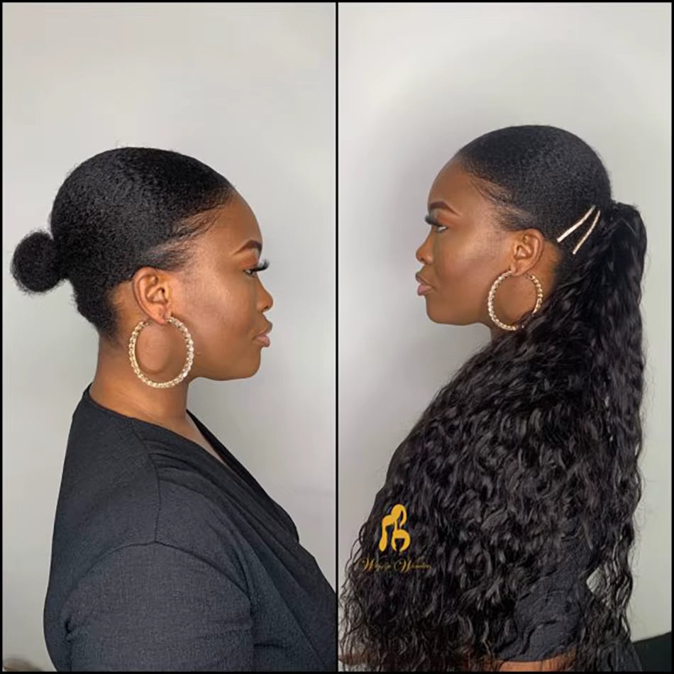 Water Wave Wrap-Around Drawstring Human Hair Ponytail Extension
