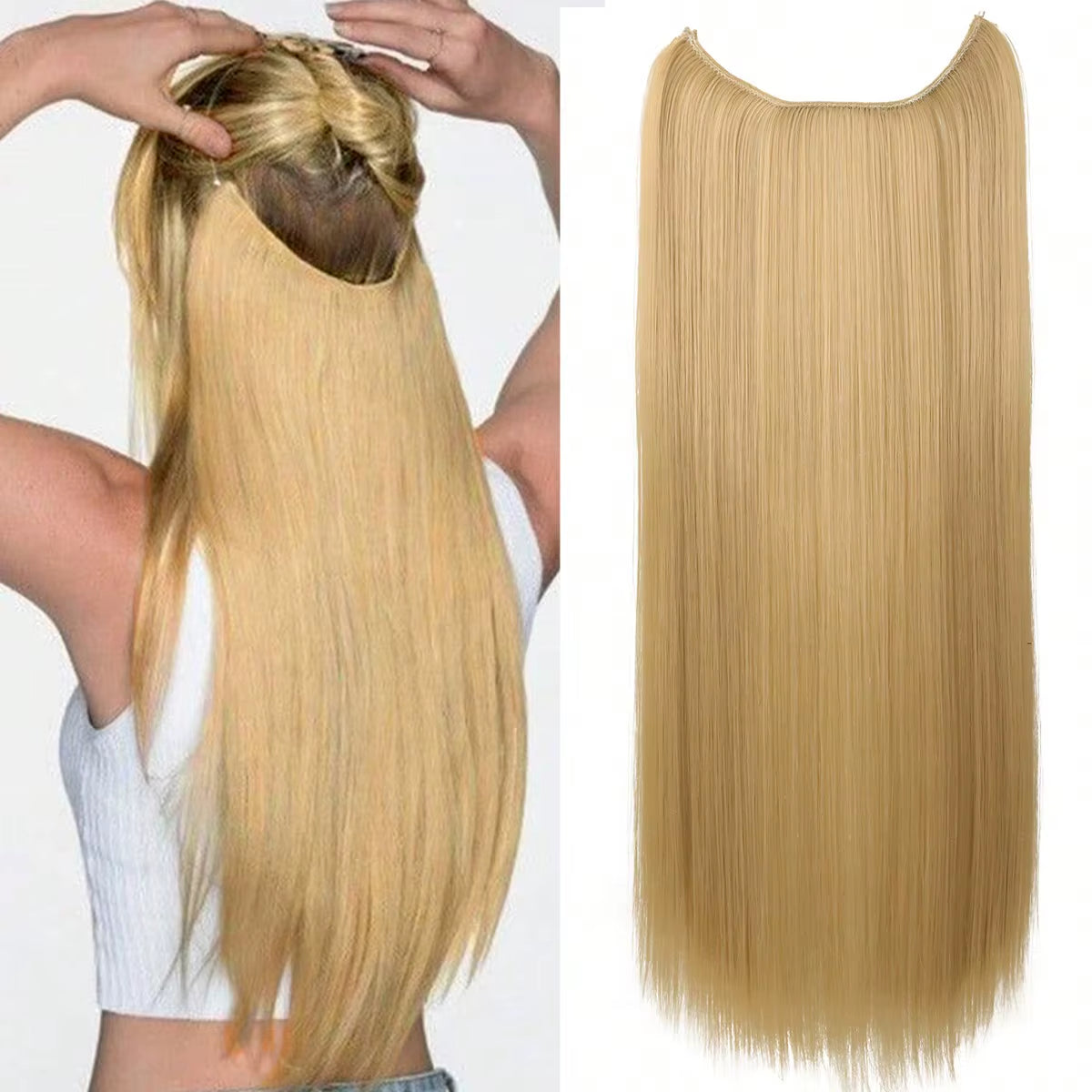 Long Straight Synthetic Hair Extension Invisible Fishing Line