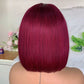 99J Burgundy Red Short Bob Human Hair Wig with Bangs