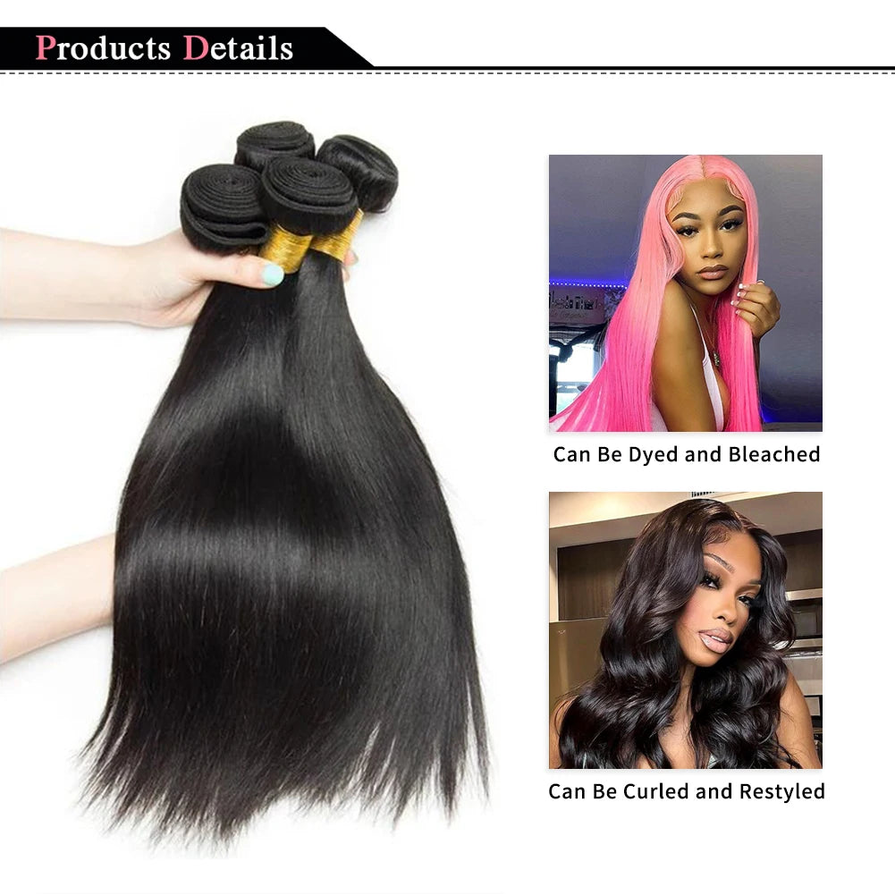 Natural Color Straight Human Hair Bundles 14-30 Inches Brazilian 1 3 4 Bundle Remy Human Hair Extensions Double Weft