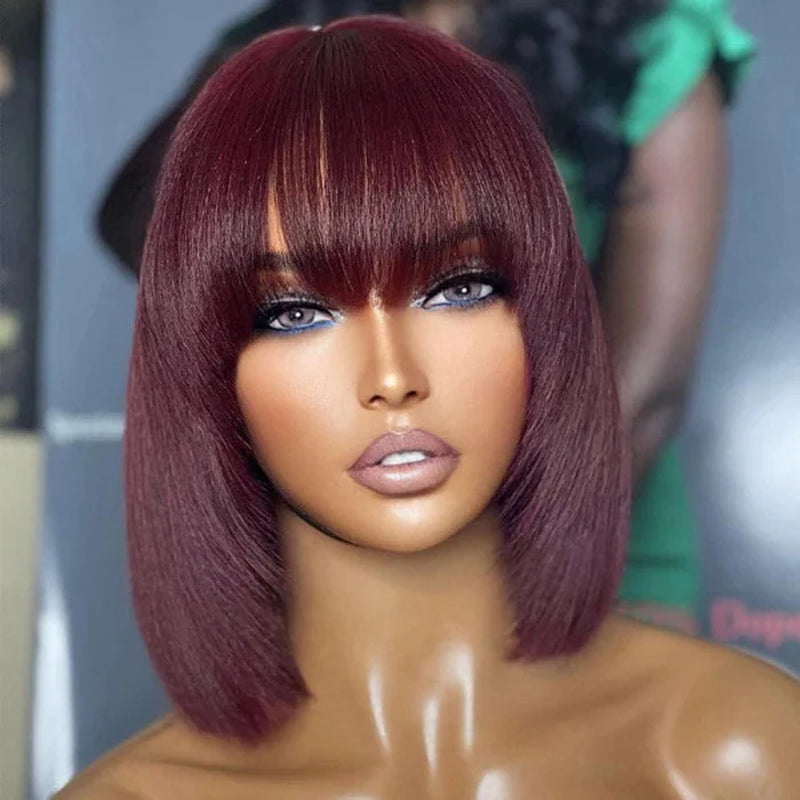 Tedhair 150% Density Reddish Purple Layered Cut Minimalist Lace Bob Wig Yaki Straight 