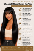 Bone Straight Wig with Bangs | 3X1 HD Lace Glueless Human Hair