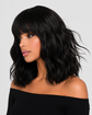 Body Wave Bob Wig with Bangs Short Full Machine Made Human Hair Wigs 220% Density Loose Body Wave Brazilian Natural Black Color