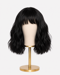Body Wave Bob Wig with Bangs Short Full Machine Made Human Hair Wigs 220% Density Loose Body Wave Brazilian Natural Black Color