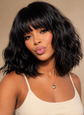 Body Wave Bob Wig with Bangs Short Full Machine Made Human Hair Wigs 220% Density Loose Body Wave Brazilian Natural Black Color
