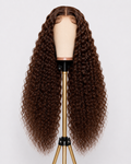 Deep Wave Human Hair Wigs Chocolate Brown 13X6 Hd Lace Frontal Wig Human Hair 250 Density Curly Pre Plucked Brazilian Wigs