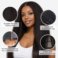 Kinky Straight V-Part U-Part Human Hair Wig – 150% Density, Minimal Leave-Out