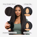 Kinky Straight V-Part & U-Part Drawstring Wig – 100% Human Hair