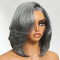 Gray Color 4X4 Lace Closure Human Hair Wigs for Women Mix Silver Lace Closure Wigs Pre Plucked 8 Inches Short BOB Wigs Hairugo