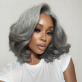 Gray Color 4X4 Lace Closure Human Hair Wigs for Women Mix Silver Lace Closure Wigs Pre Plucked 8 Inches Short BOB Wigs Hairugo