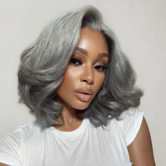Gray Color 4X4 Lace Closure Human Hair Wigs for Women Mix Silver Lace Closure Wigs Pre Plucked 8 Inches Short BOB Wigs Hairugo