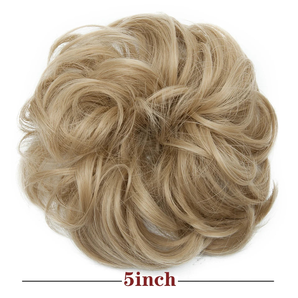 HAIRRO Synthetic Elastic Hair Scrunchie Curly Chignons Hair Rope Natural Fake Hair Bun Curly Clip in Hair Ponytails Extensions