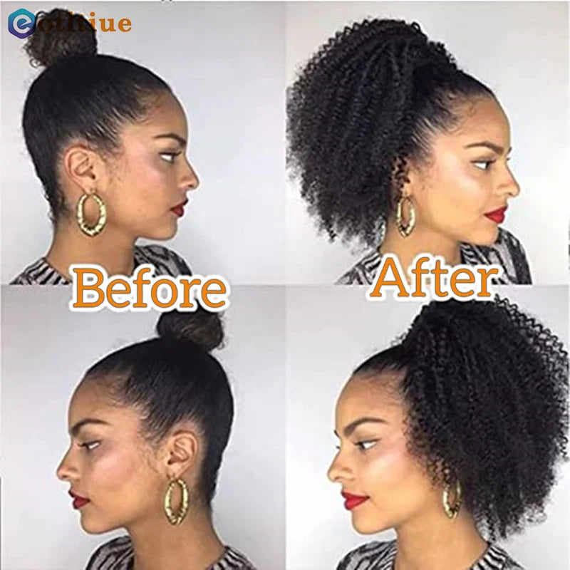 Ponytail Human Hair Kinky Curly Ponytail Brazilian Drawstring Ponytail Clip in Hair Extensions Remy Human Hair Curly Hair Tail