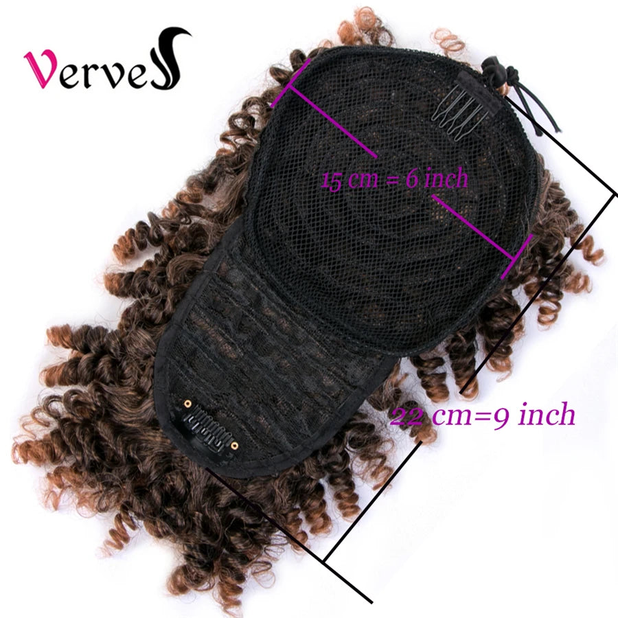 High Puff Afro Kinky Curly Synthetic Ponytail with Bangs Ponytail Hair Extension Drawstring Short Afro Pony Tail Clip in