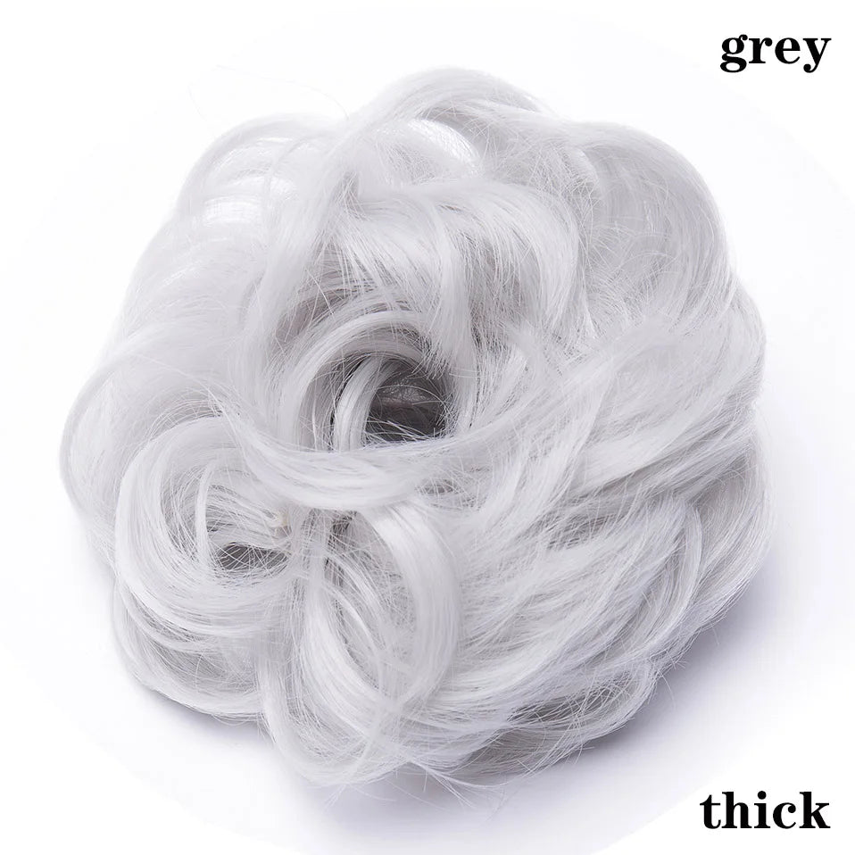 HAIRRO Synthetic Elastic Hair Scrunchie Curly Chignons Hair Rope Natural Fake Hair Bun Curly Clip in Hair Ponytails Extensions