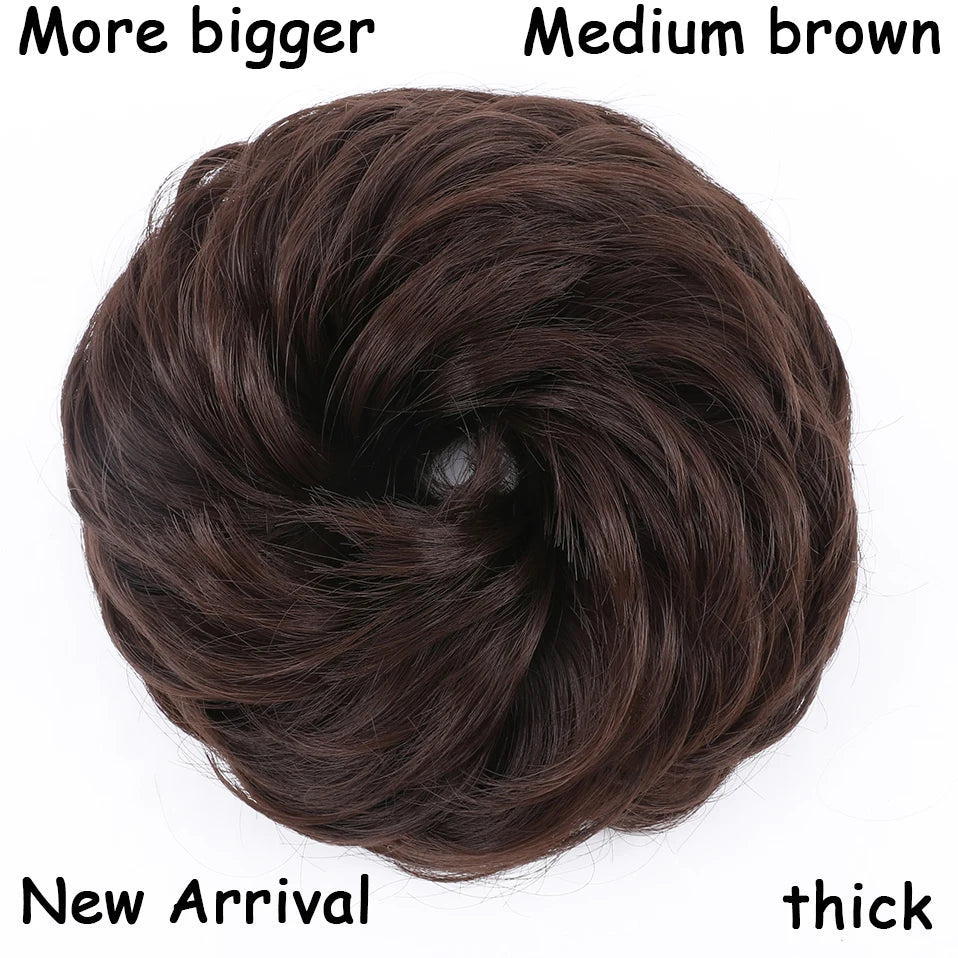 HAIRRO Synthetic Elastic Hair Scrunchie Curly Chignons Hair Rope Natural Fake Hair Bun Curly Clip in Hair Ponytails Extensions