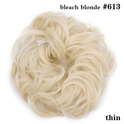 HAIRRO Synthetic Elastic Hair Scrunchie Curly Chignons Hair Rope Natural Fake Hair Bun Curly Clip in Hair Ponytails Extensions