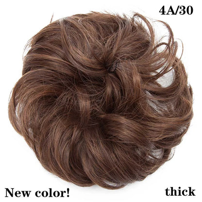 HAIRRO Synthetic Elastic Hair Scrunchie Curly Chignons Hair Rope Natural Fake Hair Bun Curly Clip in Hair Ponytails Extensions