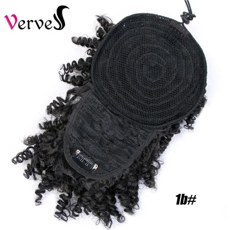 High Puff Afro Kinky Curly Synthetic Ponytail with Bangs Ponytail Hair Extension Drawstring Short Afro Pony Tail Clip in