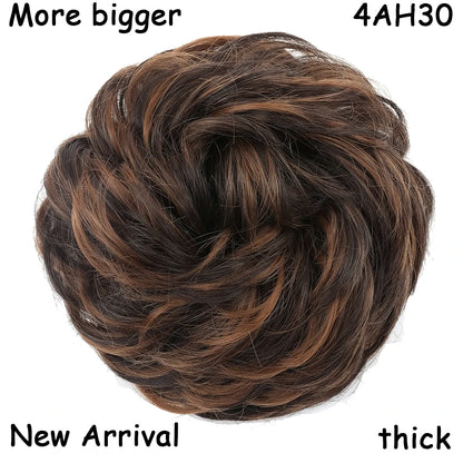 HAIRRO Synthetic Elastic Hair Scrunchie Curly Chignons Hair Rope Natural Fake Hair Bun Curly Clip in Hair Ponytails Extensions