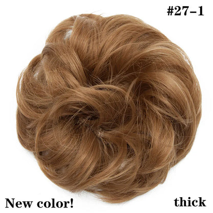 HAIRRO Synthetic Elastic Hair Scrunchie Curly Chignons Hair Rope Natural Fake Hair Bun Curly Clip in Hair Ponytails Extensions